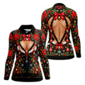 Poinsettia Busty Bells Christmas Golf Shirt, Ladies Golf Shirts, Womens Golf Clothing