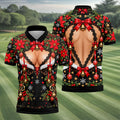 Poinsettia Busty Bells Christmas Golf Shirt, Mens Holiday Golf Shirts, Mens Golf Polo
