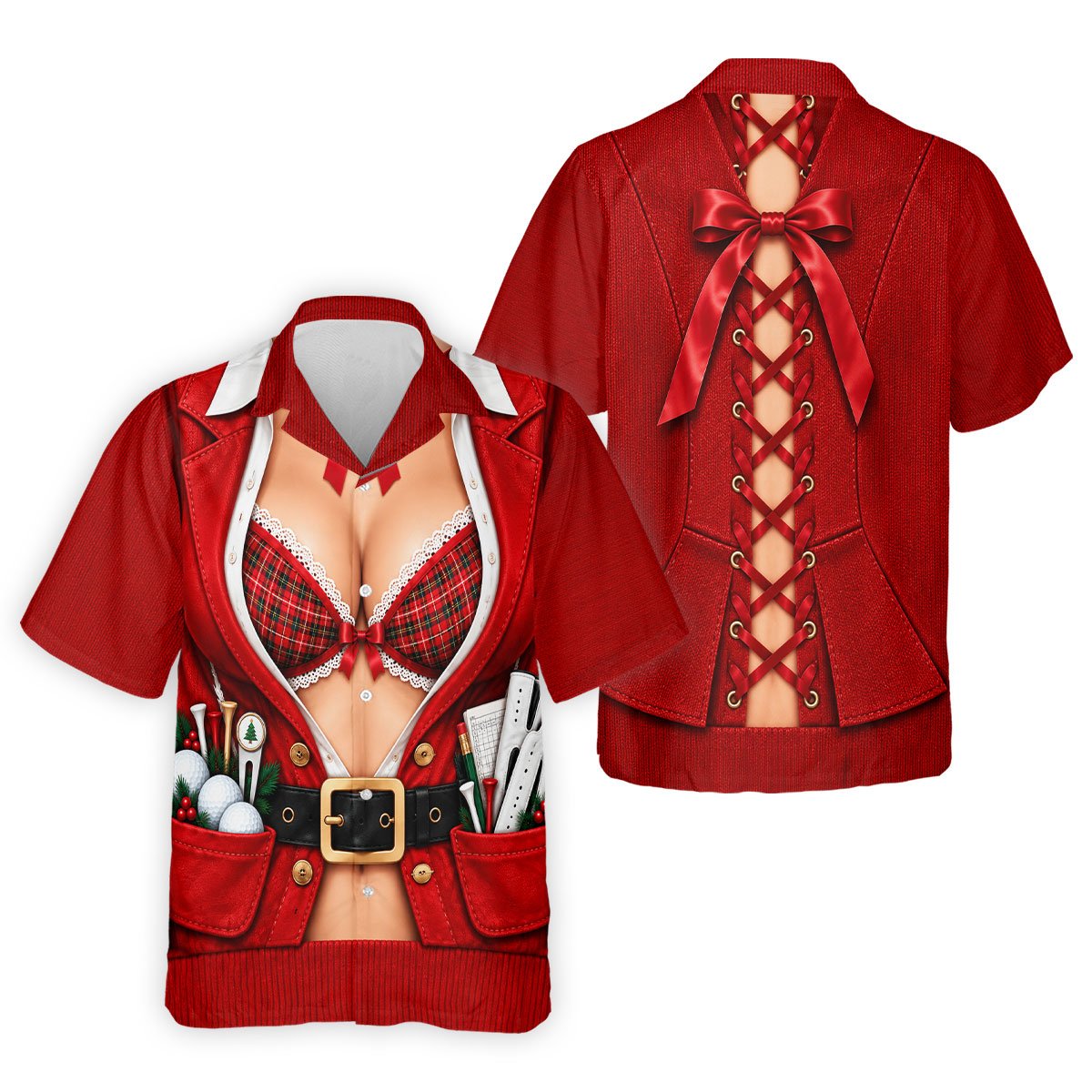 Plaid Bra Santa Suit Christmas Golf Shirt, Golf Gifts For Men, Mens Golf Clothing