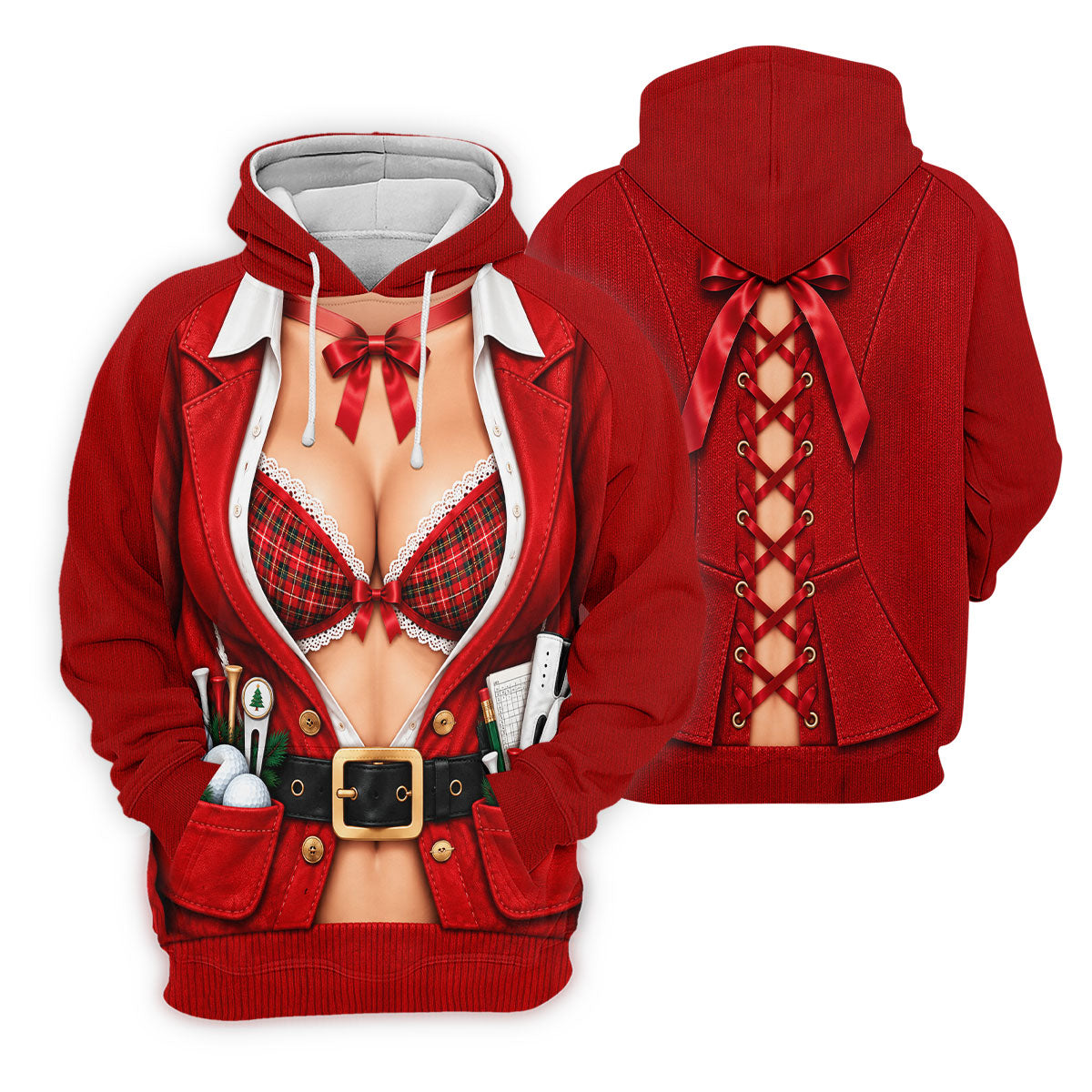 Plaid Bra Santa Suit Christmas Golf Shirt, Ladies Golf Apparel, Golf Shirts For Women