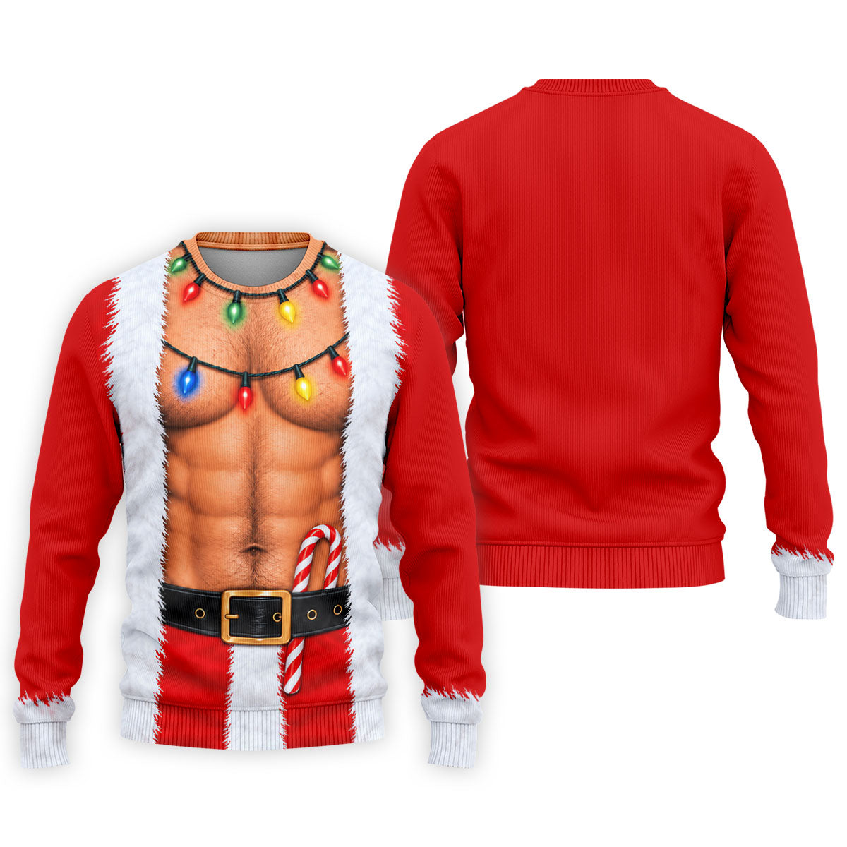 Santa Abs Lights Candy Cane Christmas Golf Shirt, Mens Golf Polo, Golf Shirts For Men
