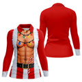 Santa Abs Lights Candy Cane Christmas Golf Shirt, Womens Golf Tops, Ladies Golf Tops