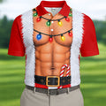 Santa Abs Lights Candy Cane Christmas Golf Shirt, Mens Golf Polo, Golf Shirts For Men