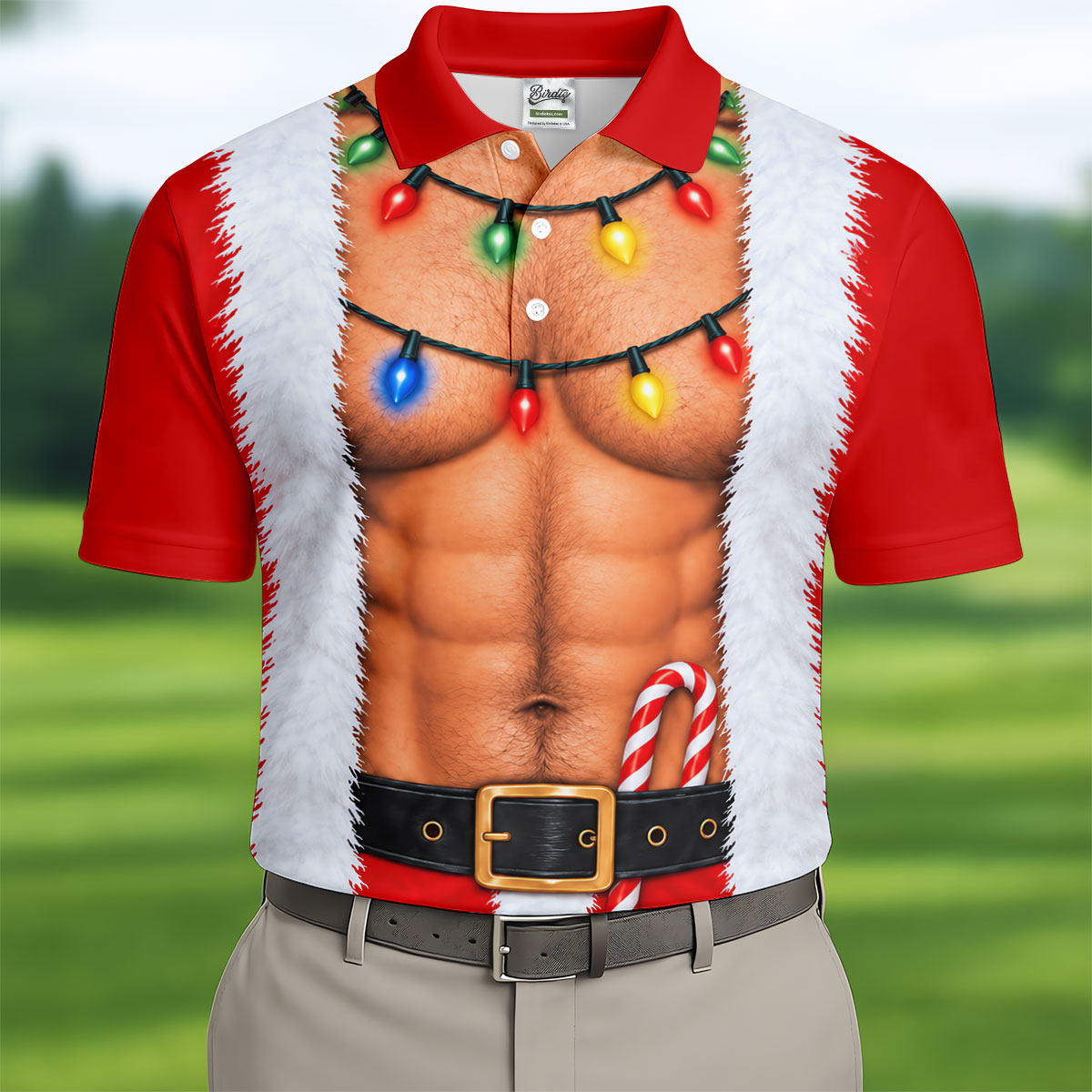 Santa Abs Lights Candy Cane Christmas Golf Shirt, Mens Golf Polo, Golf Shirts For Men
