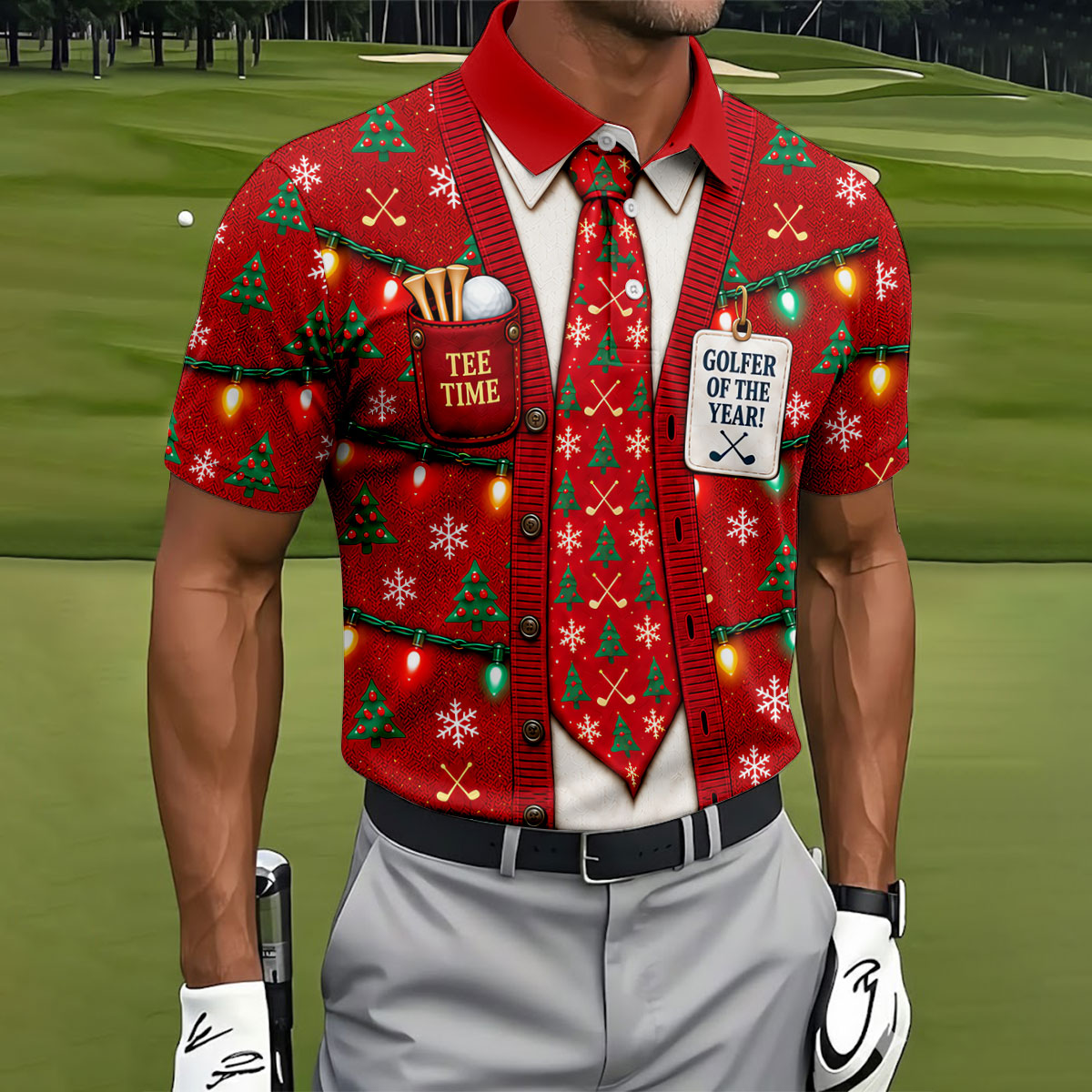 Golfer Of The Year Tie Christmas Golf Shirt, Golf Shirts For Men, Mens Golf Clothing