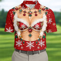 Jeweled Glitter Bra Christmas Golf Shirt, Golf Polo For Men, Mens Holiday Golf Shirts