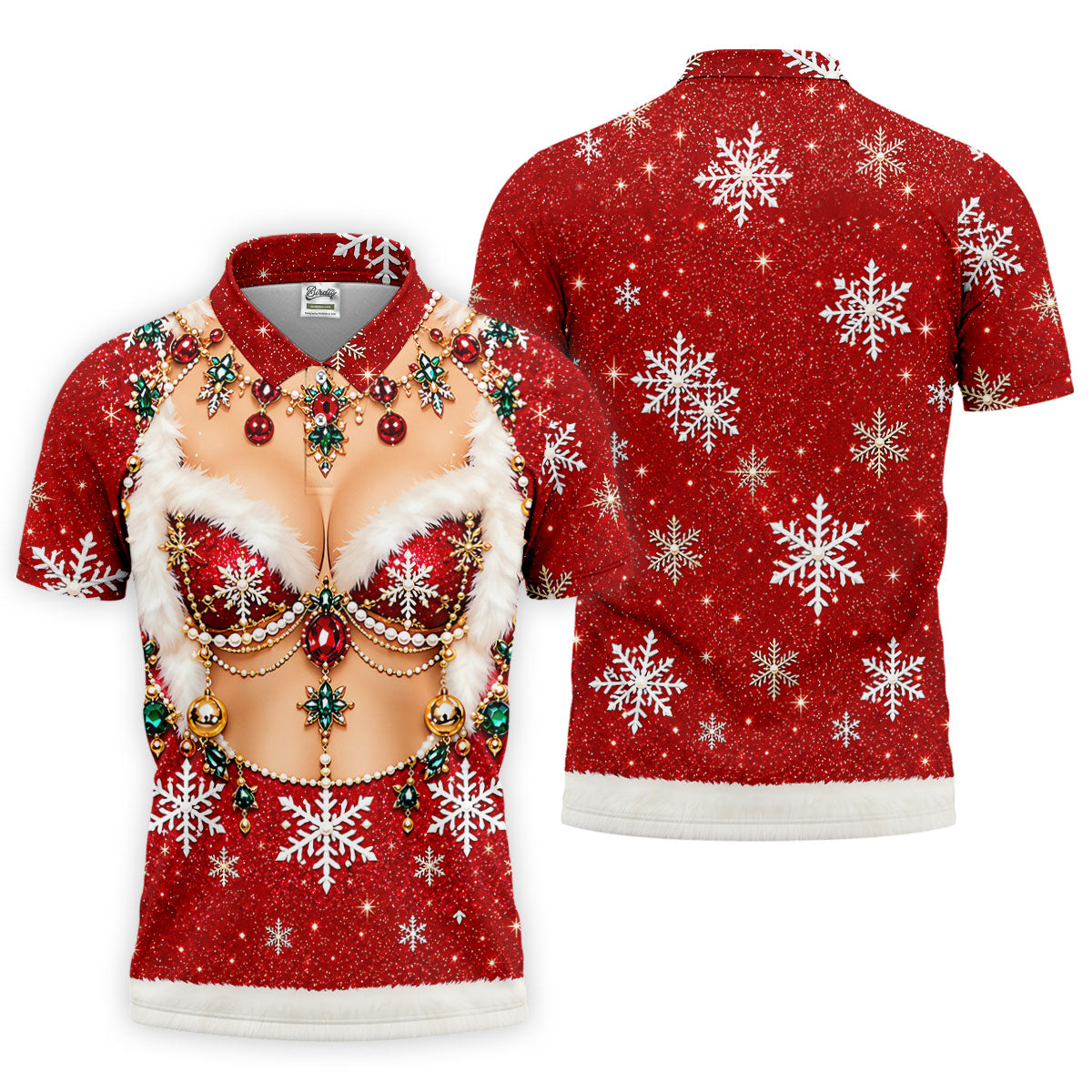 Jeweled Glitter Bra Christmas Golf Shirt, Golf Polo For Men, Mens Holiday Golf Shirts