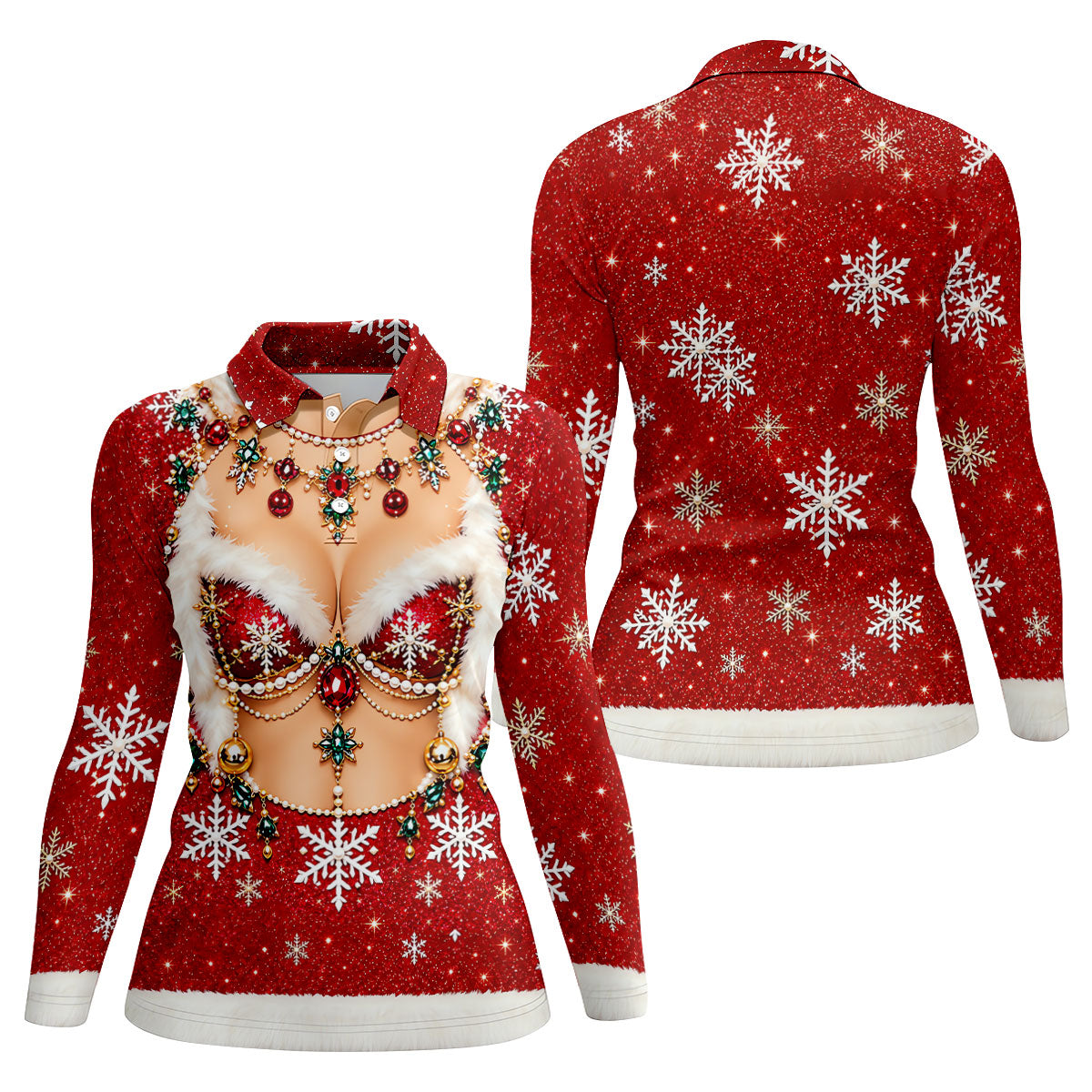 Jeweled Glitter Bra Christmas Golf Shirt, Womens Golf Apparel, Golf Shirts For Women