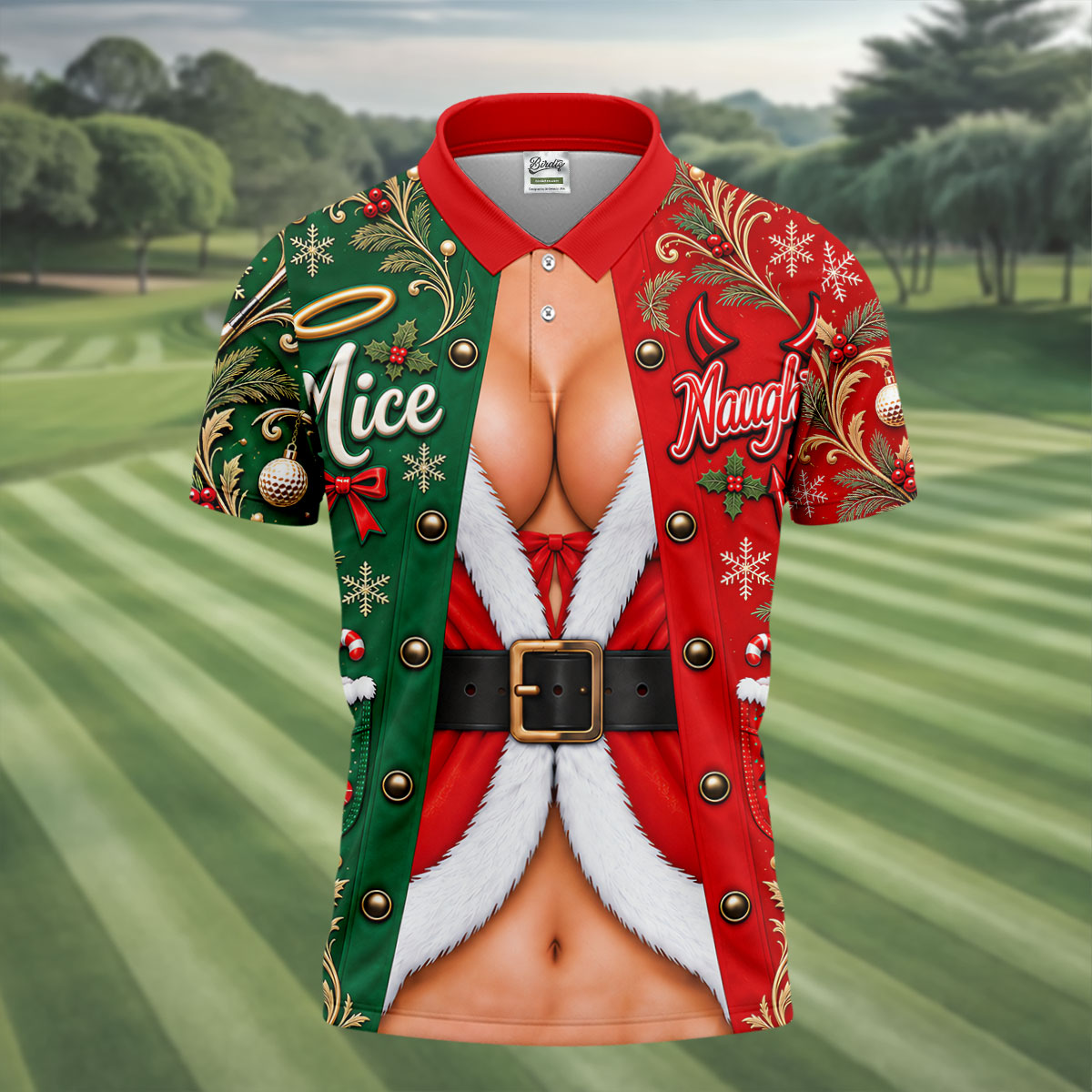Nice Naughty Busty Santa Christmas Golf Shirt, Golf Polo For Men, Golf Gifts For Men
