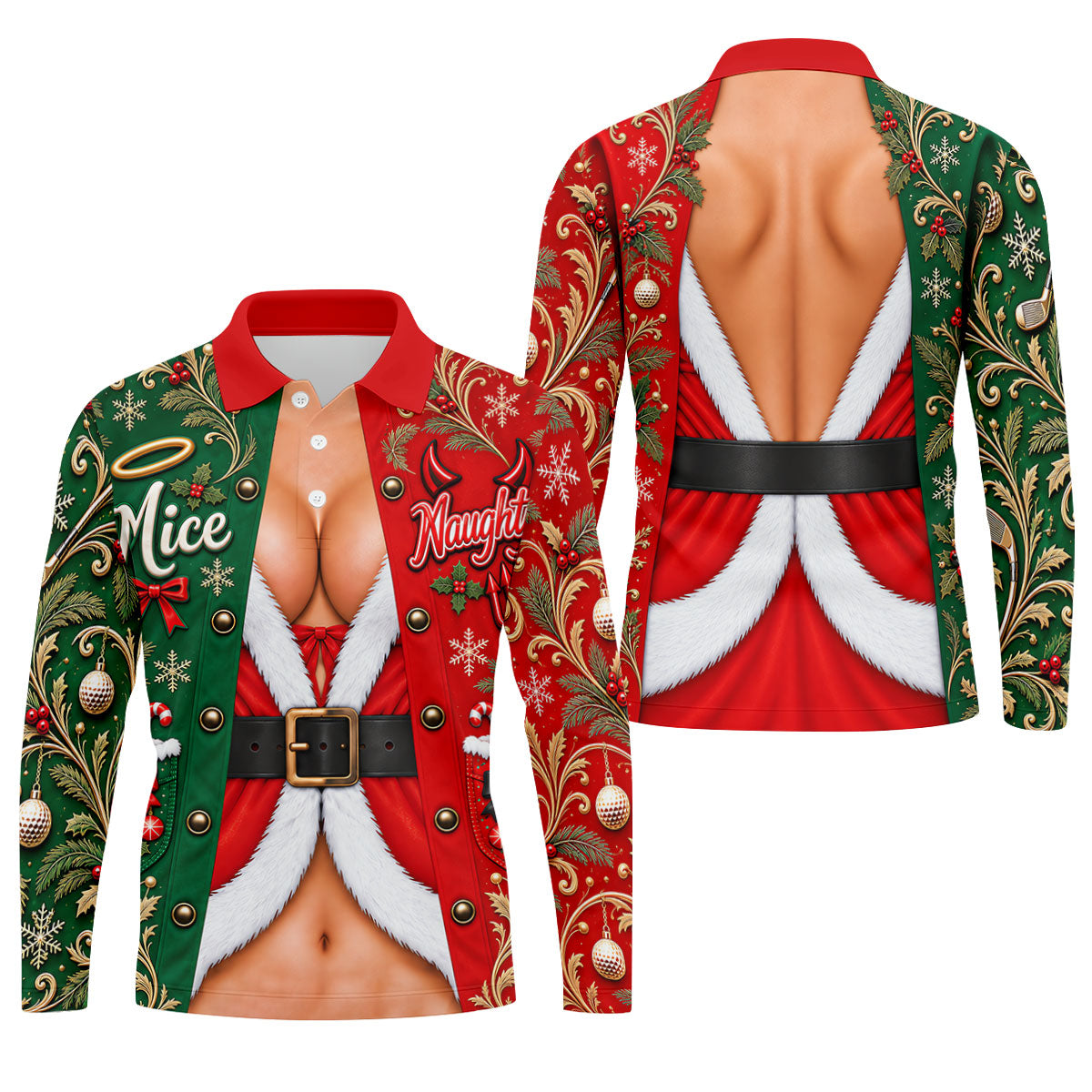 Nice Naughty Busty Santa Christmas Golf Shirt, Golf Polo For Men, Golf Gifts For Men