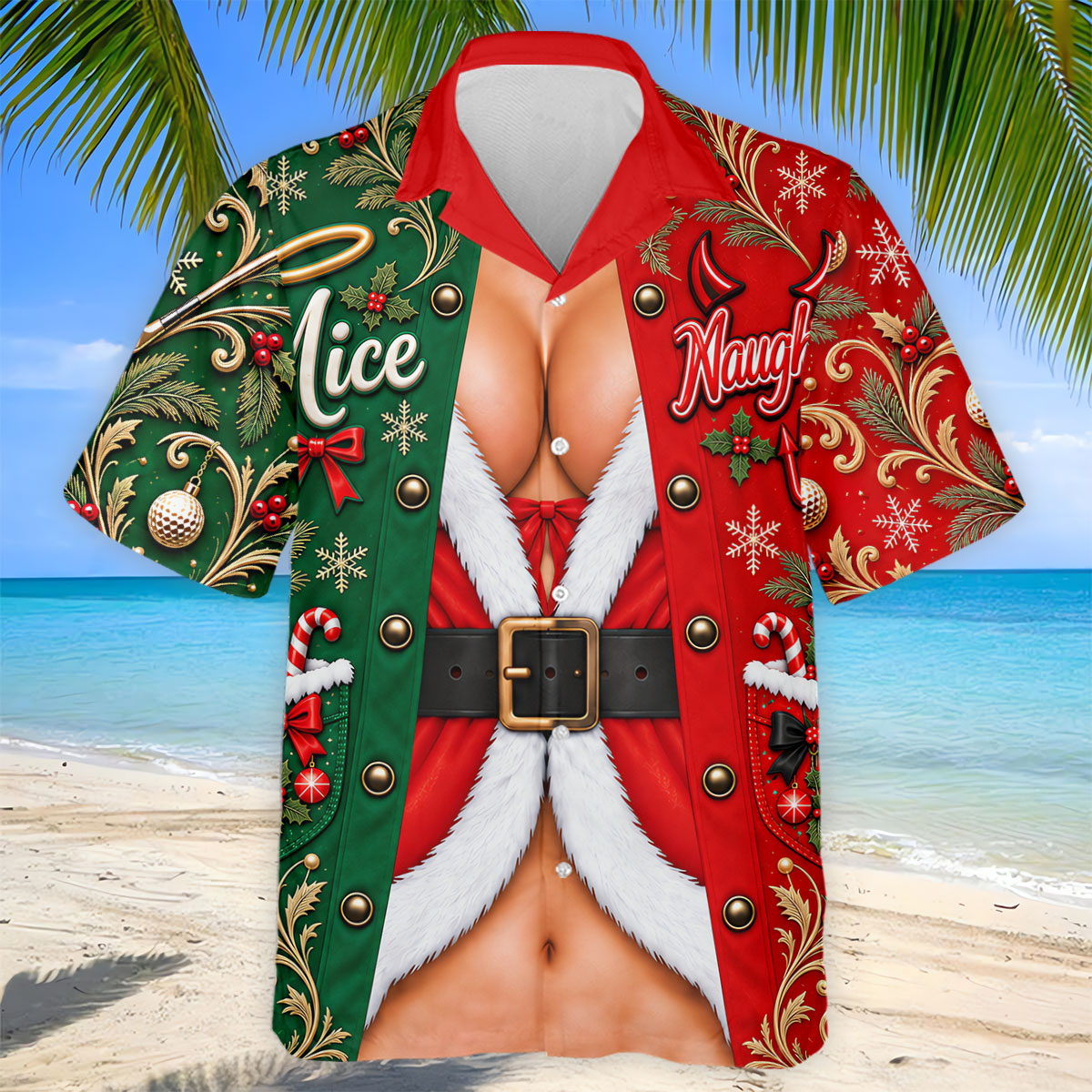 Nice Naughty Busty Santa Christmas Golf Shirt, Golf Polo For Men, Golf Gifts For Men