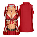Red Lace Bra Harness Santa Christmas Golf Shirt, Ladies Golf Tops, Womens Golf Shirts
