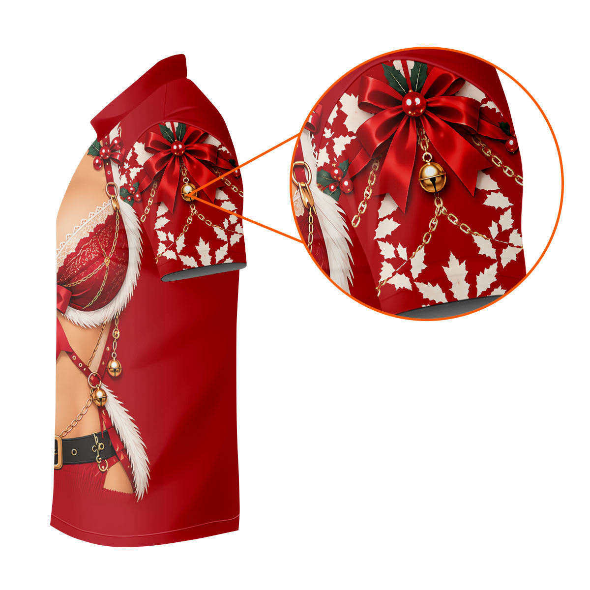 Red Lace Bra Harness Santa Christmas Golf Shirt, Ladies Golf Tops, Womens Golf Shirts