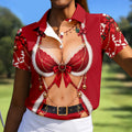 Red Lace Bra Harness Santa Christmas Golf Shirt, Ladies Golf Tops, Womens Golf Shirts