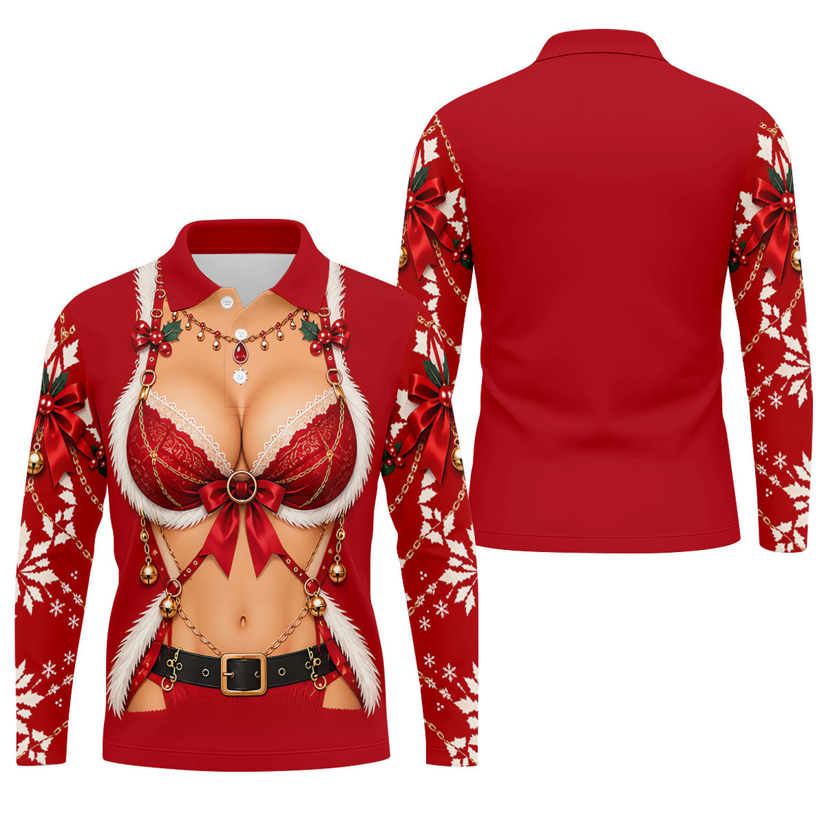 Red Lace Bra Harness Santa Christmas Golf Shirt, Mens Golf Apparel, Golf Polo For Men