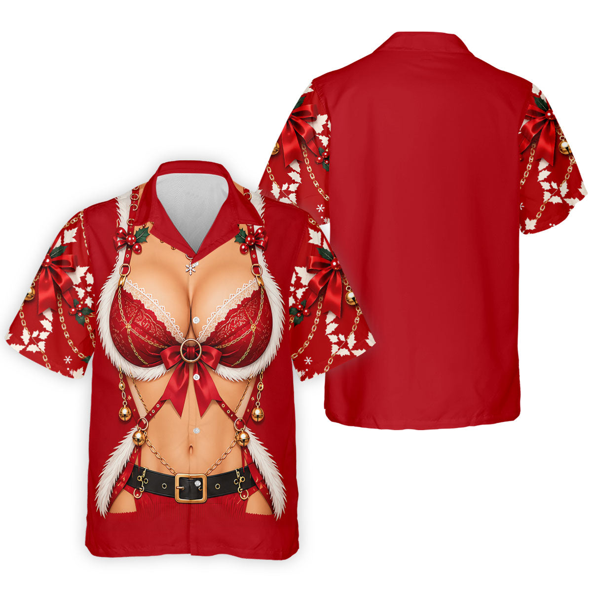 Red Lace Bra Harness Santa Christmas Golf Shirt, Mens Golf Apparel, Golf Polo For Men