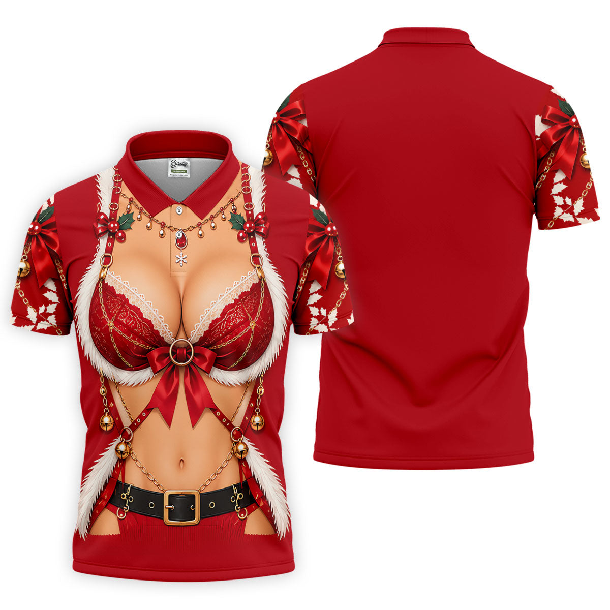 Red Lace Bra Harness Santa Christmas Golf Shirt, Mens Golf Apparel, Golf Polo For Men