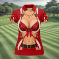 Red Lace Bra Harness Santa Christmas Golf Shirt, Ladies Golf Tops, Womens Golf Shirts