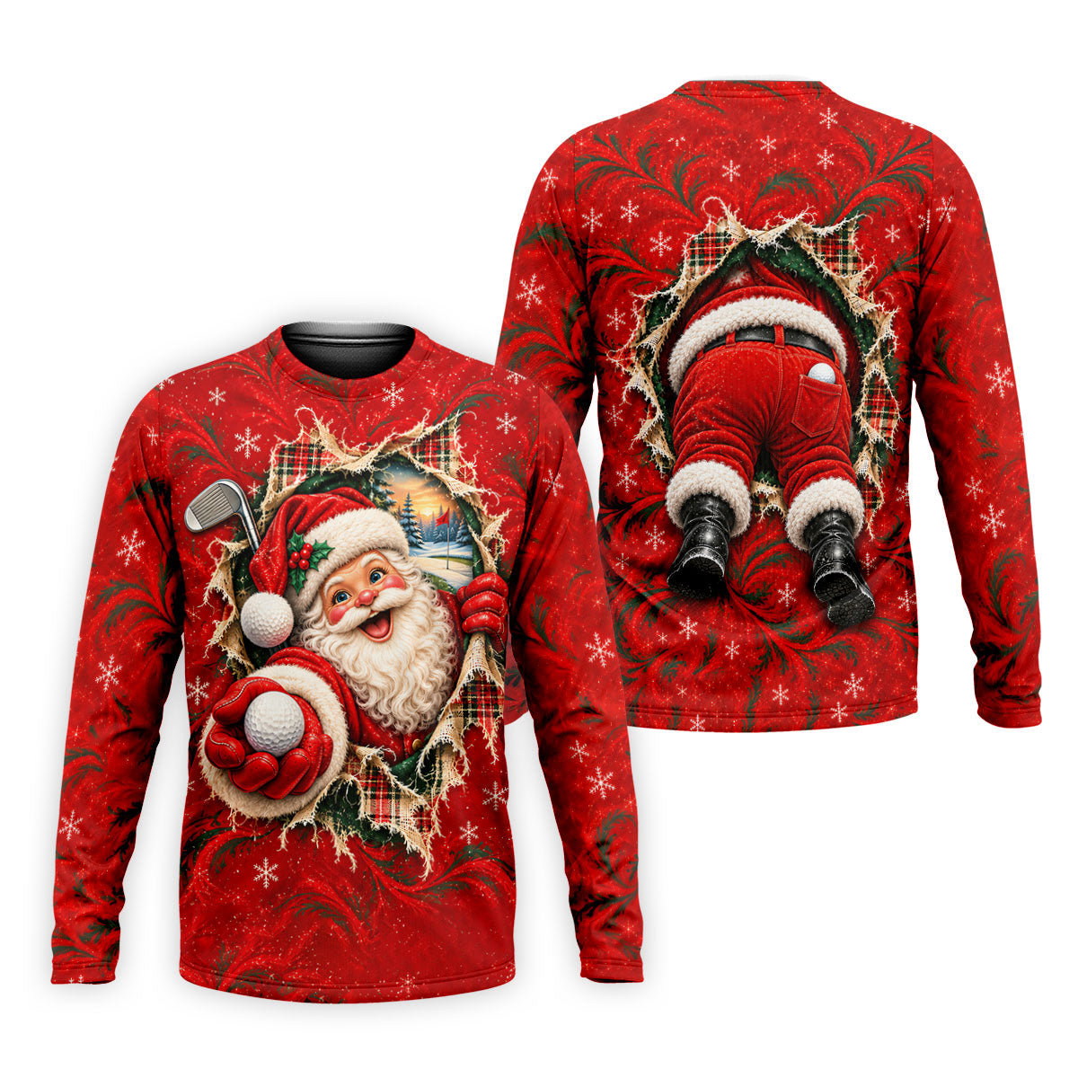 Santa Breaks Through Plaid Christmas Golf Shirt, Golf Gifts For Men, Mens Golf Polo