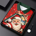 Santa Breaks Through Plaid Christmas Golf Shirt, Womens Golf Shirts, Womens Golf Tops