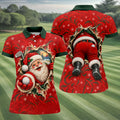 Santa Breaks Through Plaid Christmas Golf Shirt, Womens Golf Shirts, Womens Golf Tops