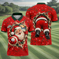 Santa Breaks Through Plaid Christmas Golf Shirt, Golf Gifts For Men, Mens Golf Polo