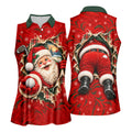 Santa Breaks Through Plaid Christmas Golf Shirt, Womens Golf Shirts, Womens Golf Tops