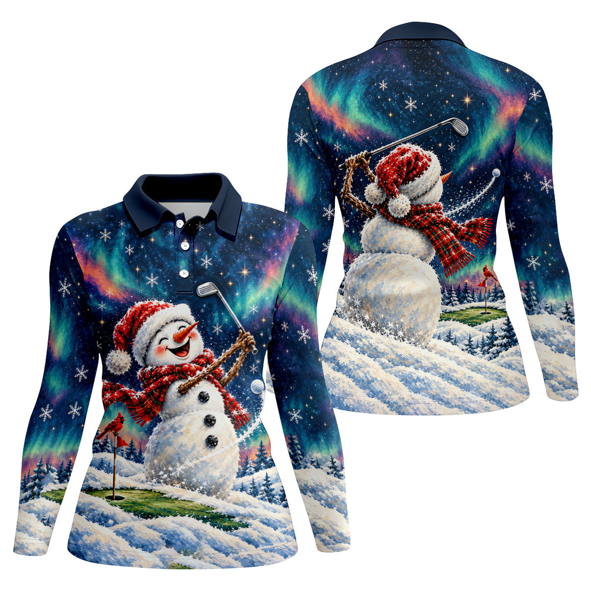 Aurora Snowman Golfer Christmas Golf Shirt, Golf Shirts For Women, Ladies Golf Shirts