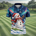 Aurora Snowman Golfer Christmas Golf Shirt, Funny Mens Golf Shirts, Mens Golf Apparel