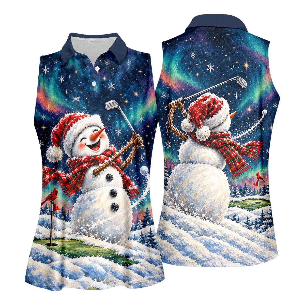 Aurora Snowman Golfer Christmas Golf Shirt, Golf Shirts For Women, Ladies Golf Shirts