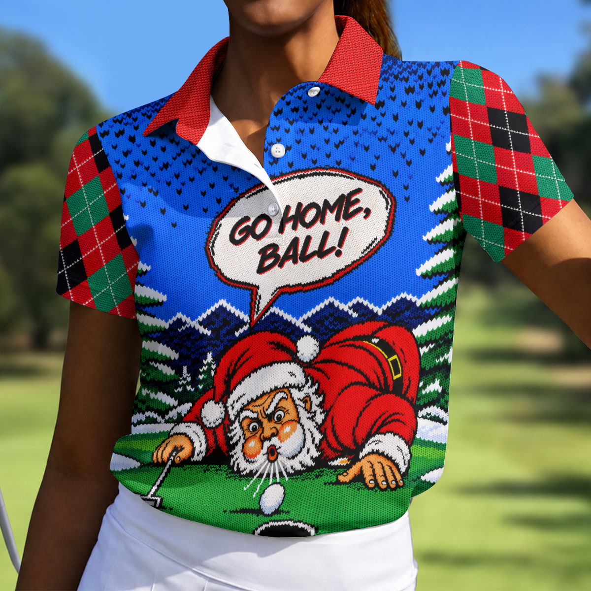 Go Home Ball Santa Putting Christmas Golf Shirt, Ladies Golf Tops, Ladies Golf Shirts