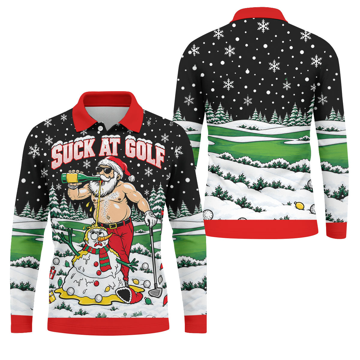 Suck At Golf Santa Beer Christmas Golf Shirt, Funny Mens Golf Shirts, Mens Golf Polo