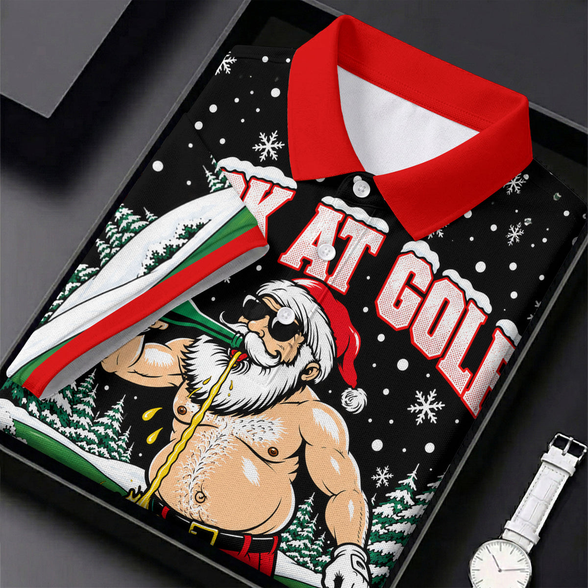 Suck At Golf Santa Beer Christmas Golf Shirt, Funny Mens Golf Shirts, Mens Golf Polo