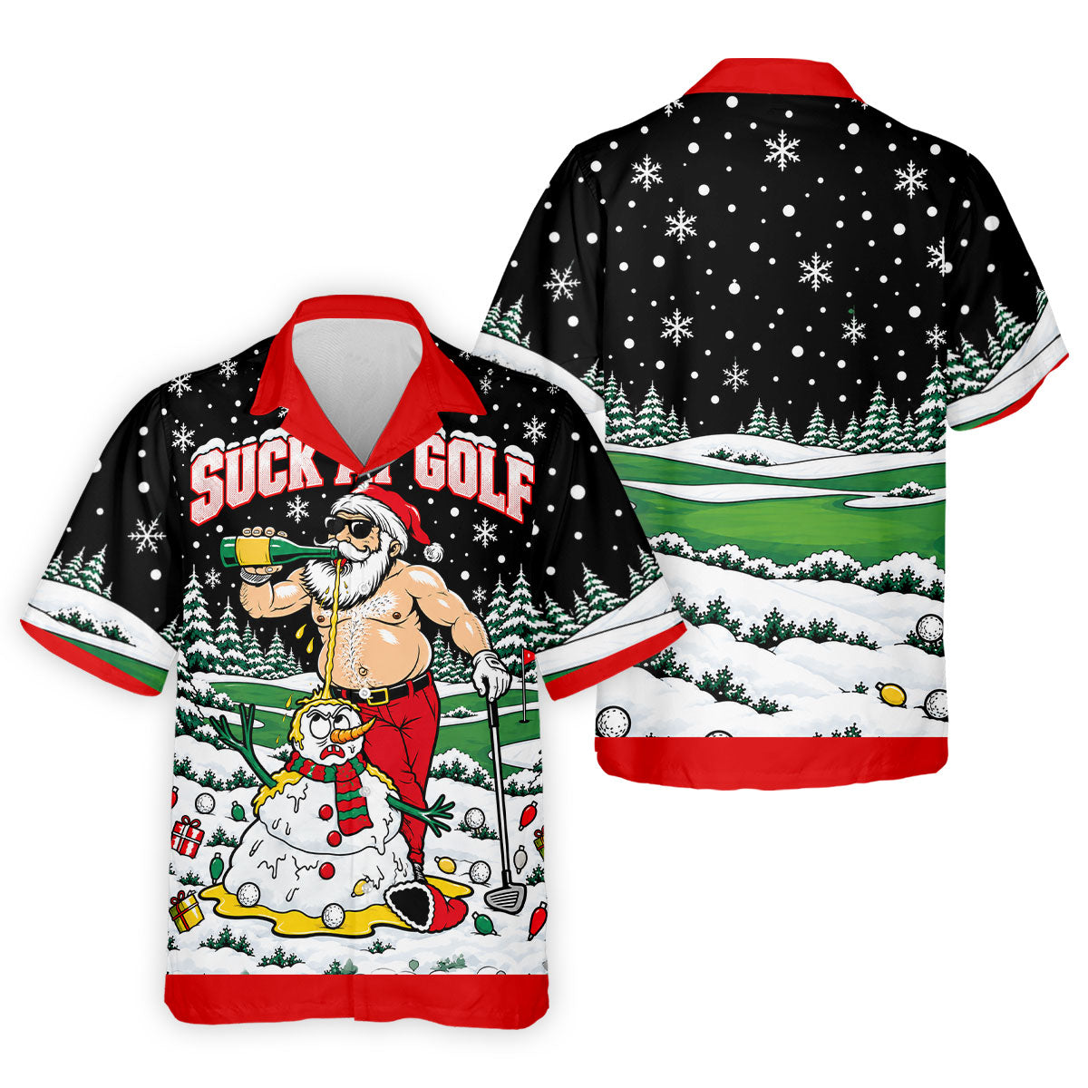 Suck At Golf Santa Beer Christmas Golf Shirt, Funny Mens Golf Shirts, Mens Golf Polo