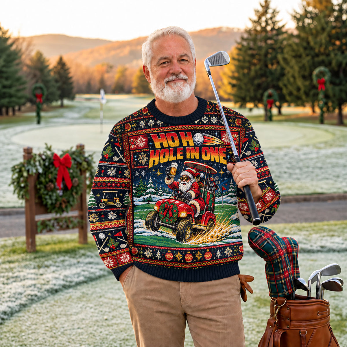 Ho Ho Hole In One Santa Ugly Christmas Sweater, Golf Lover Gifts, Christmas Gifts