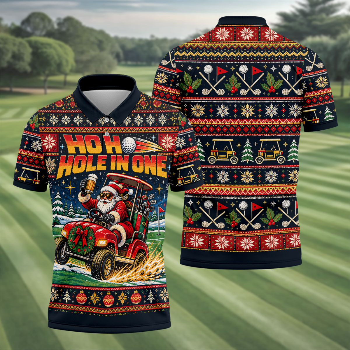 Ho Ho Hole In One Santa Christmas Golf Shirt, Mens Golf Clothing, Mens Golf Shirts