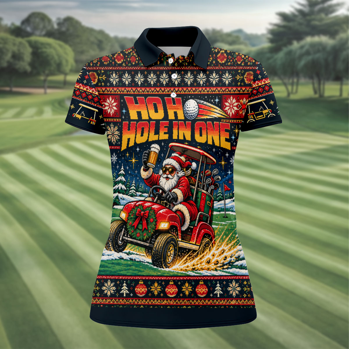 Ho Ho Hole In One Santa Christmas Golf Shirt, Womens Golf Tops, Golf Gifts For Women