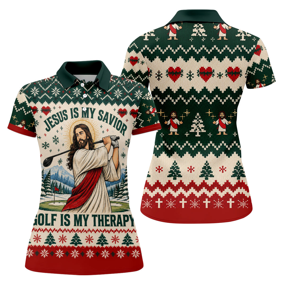 Jesus Savior Golf Therapy Christmas Golf Shirt, Womens Golf Apparel, Ladies Golf Tops