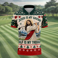 Jesus Savior Golf Therapy Christmas Golf Shirt, Mens Golf Shirts, Mens Golf Apparel