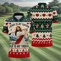 Jesus Savior Golf Therapy Christmas Golf Shirt, Mens Golf Shirts, Mens Golf Apparel