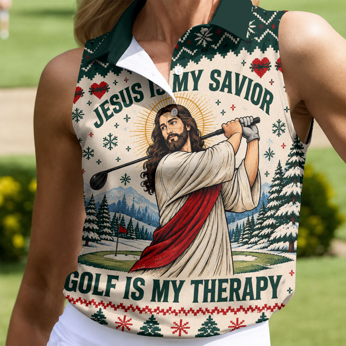 Jesus Savior Golf Therapy Christmas Golf Shirt, Womens Golf Apparel, Ladies Golf Tops