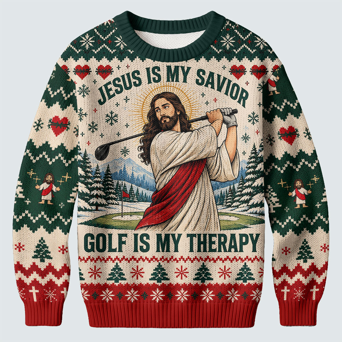 Jesus Savior Golf Therapy Ugly Christmas Sweater, Ugly Sweater Party, Funny Xmas Gift