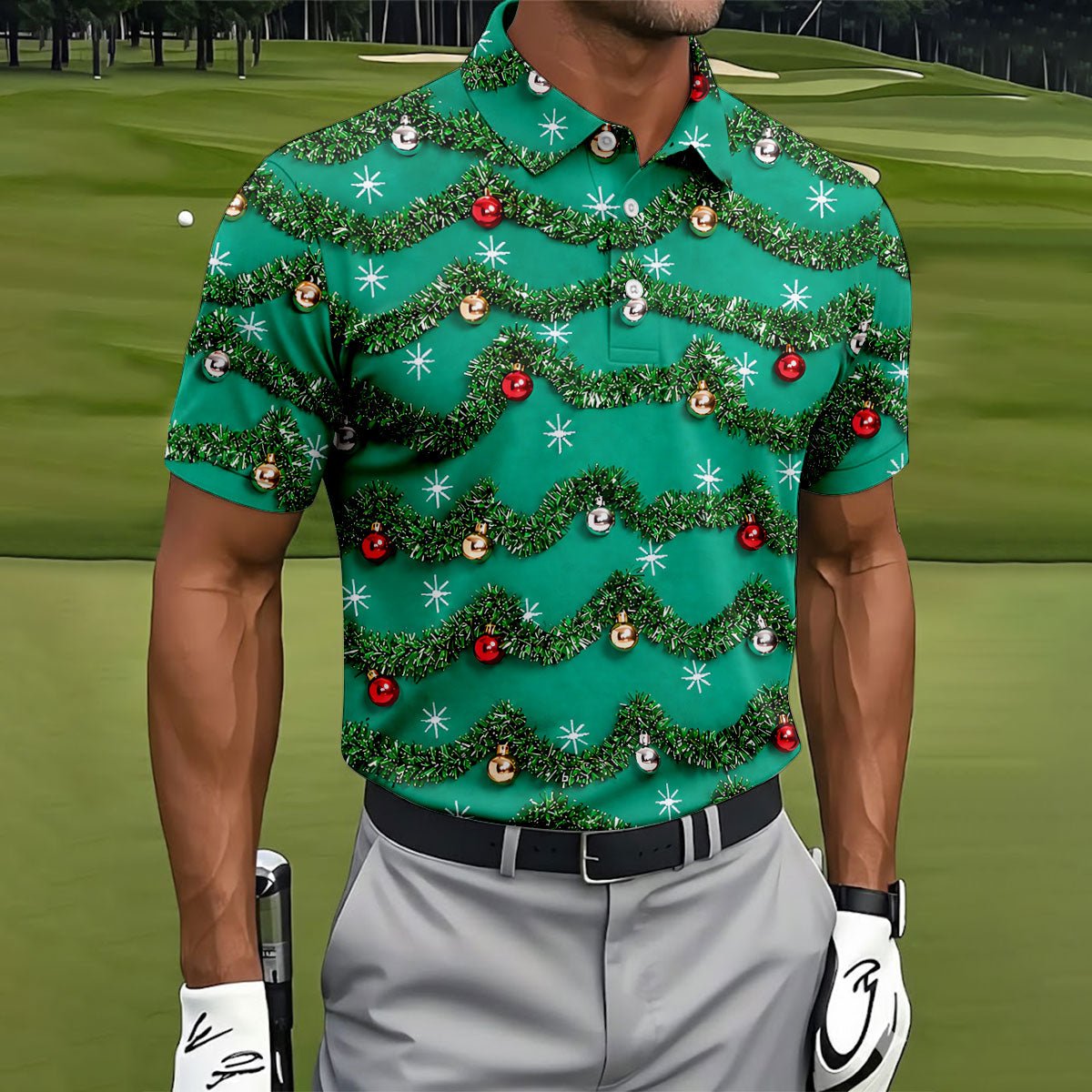 Tinsel Garland Ornaments Christmas Golf Shirt, Golf Gifts For Men, Mens Golf Clothing