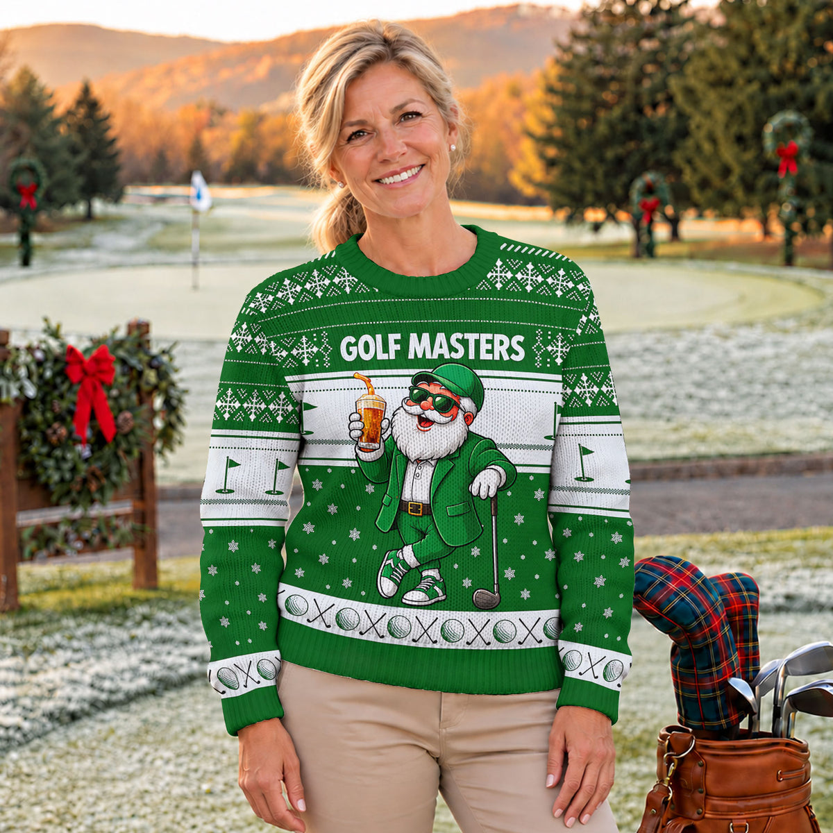 Green Jacket Santa Beer Ugly Christmas Sweater, Christmas Golf Gift, Golf Lover Gifts