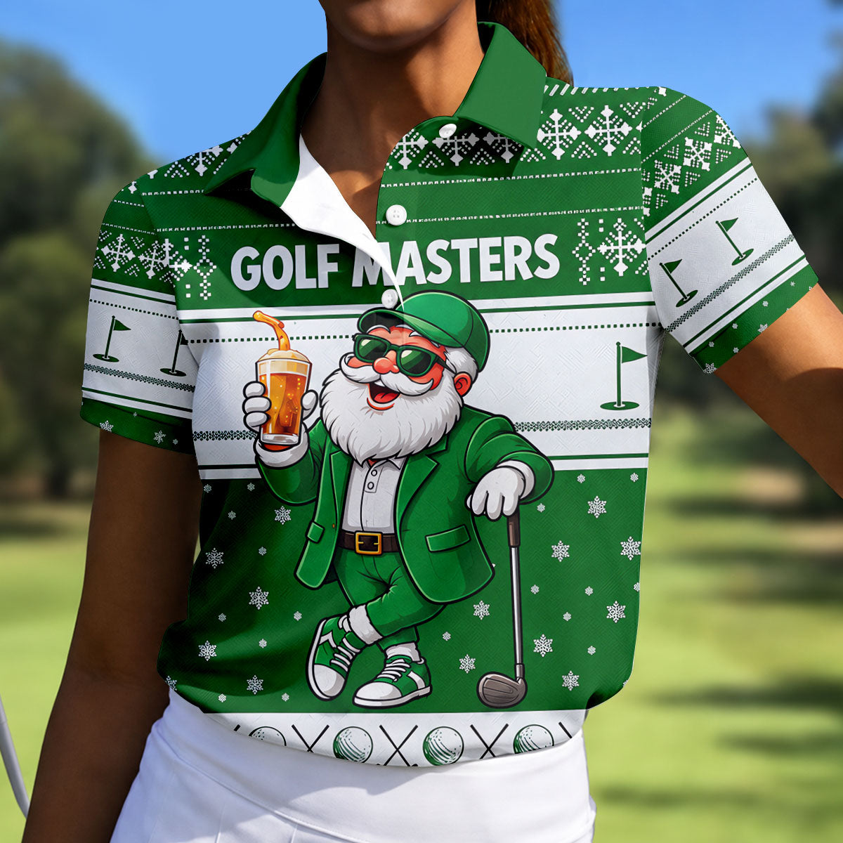Green Jacket Santa Beer Christmas Golf Shirt, Golf Shirts For Women, Womens Golf Tops