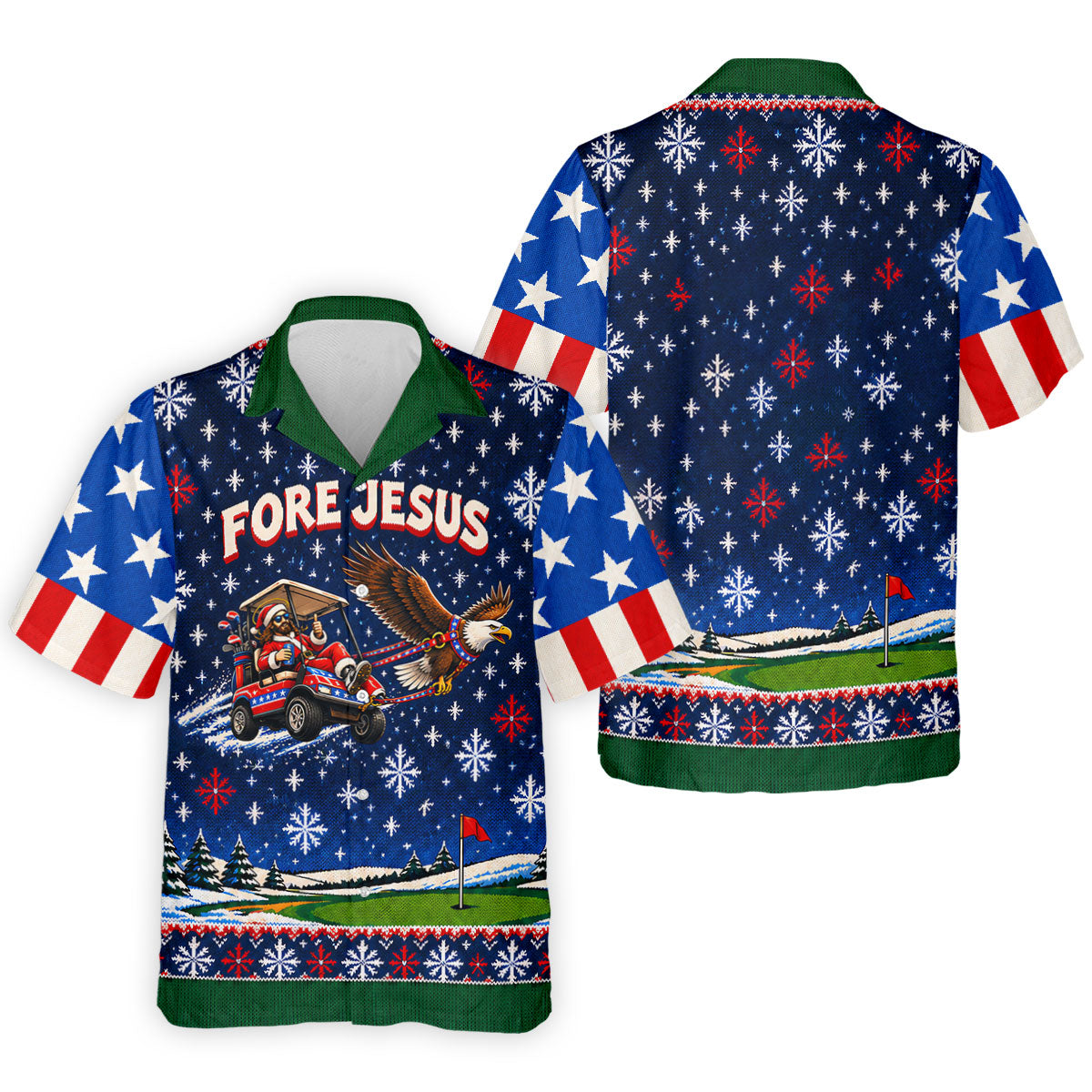 Fore Jesus Eagle Flag Christmas Golf Shirt, Golf Shirts For Men, Mens Golf Shirts