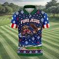 Fore Jesus Eagle Flag Christmas Golf Shirt, Golf Shirts For Men, Mens Golf Shirts