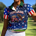 Fore Jesus Eagle Flag Christmas Golf Shirt, Womens Golf Clothing, Womens Golf Apparel
