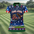 Fore Jesus Eagle Flag Christmas Golf Shirt, Womens Golf Clothing, Womens Golf Apparel