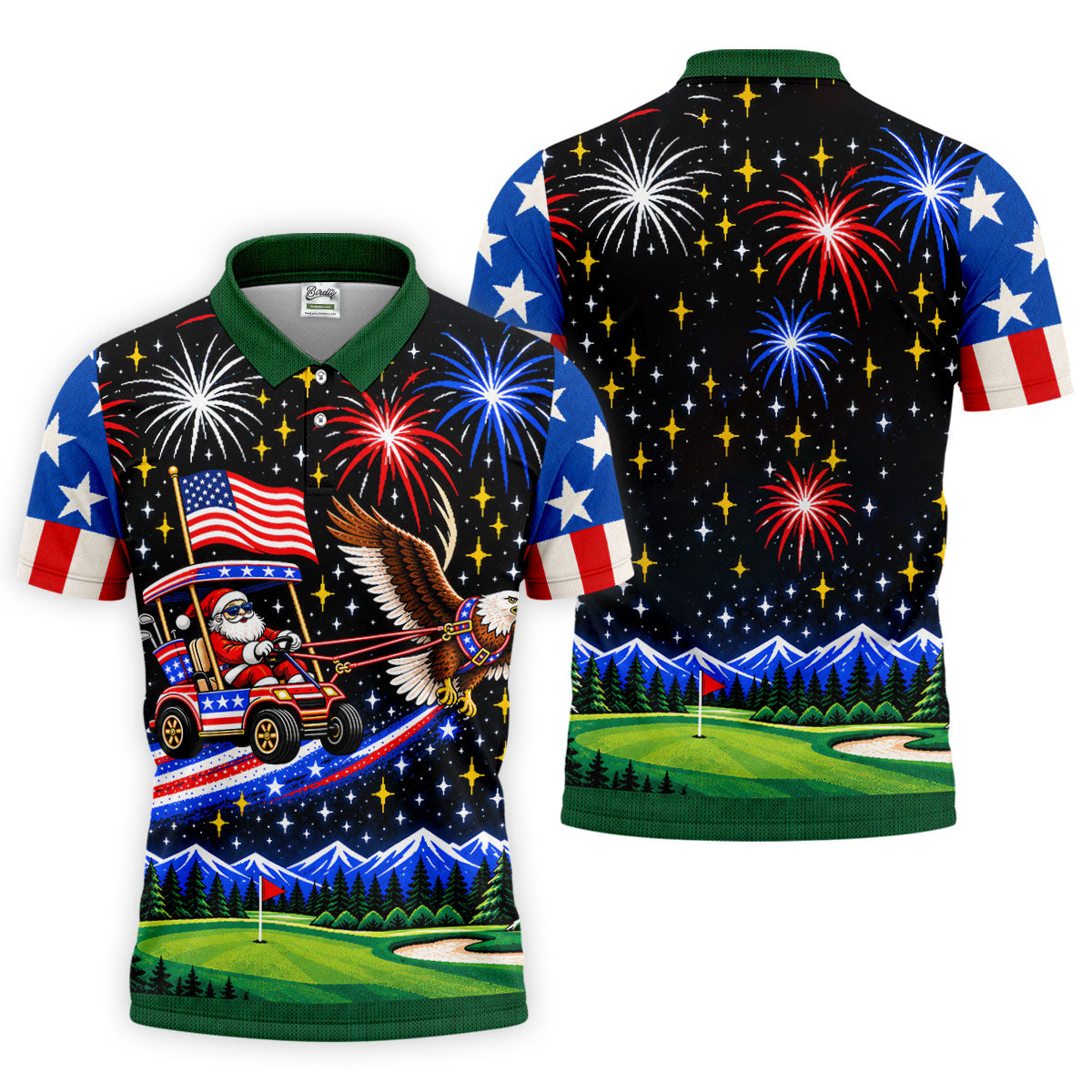 Eagle Santa Golf Cart Christmas Golf Shirt, Golf Polo For Men, Funny Mens Golf Shirts